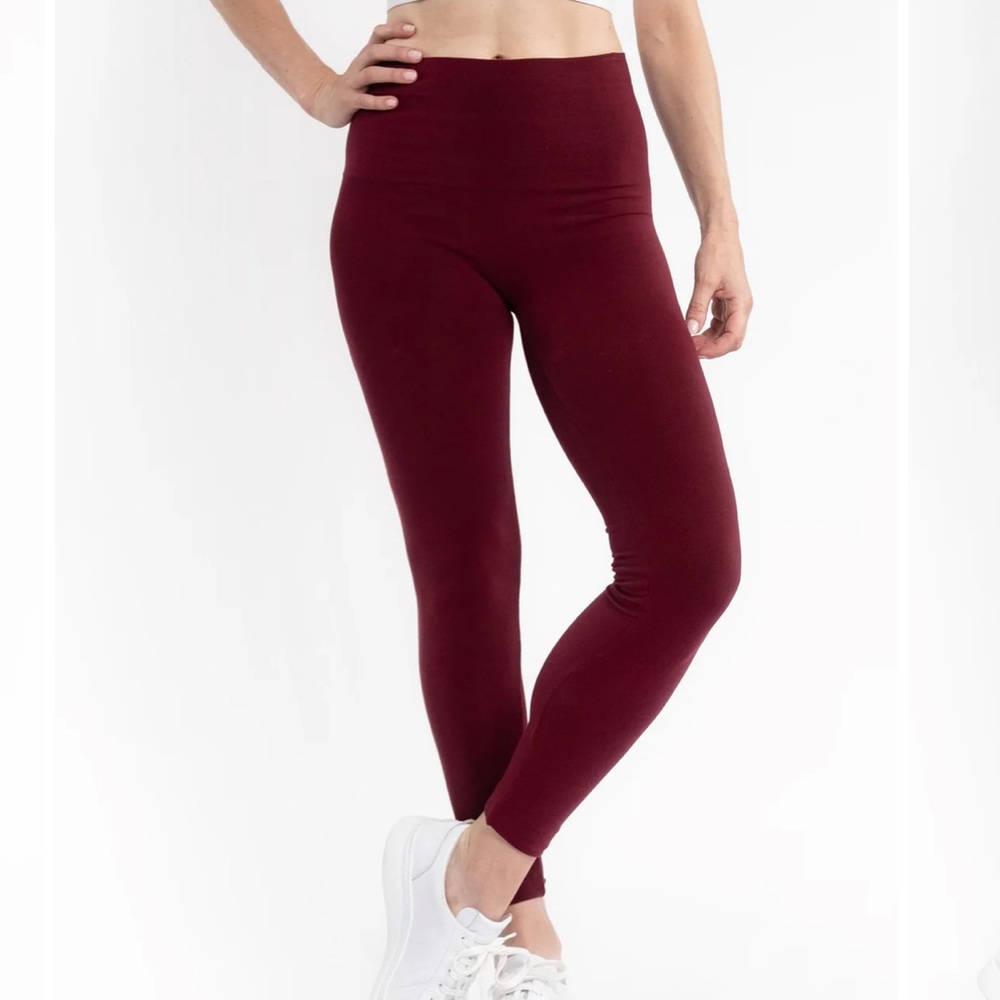 Elietian Womens High-Waist Control Top Leggings Olive and Burgandy Set of Two